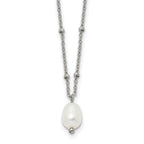 Polished Simulated Pearl Stainless Steel Cable Chain Necklace 2mm