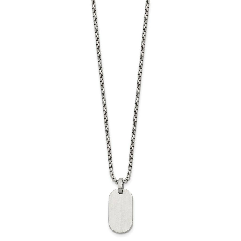 Brushed and Polished Dog Tag Stainless Steel Box Chain Pendant Necklace 2mm