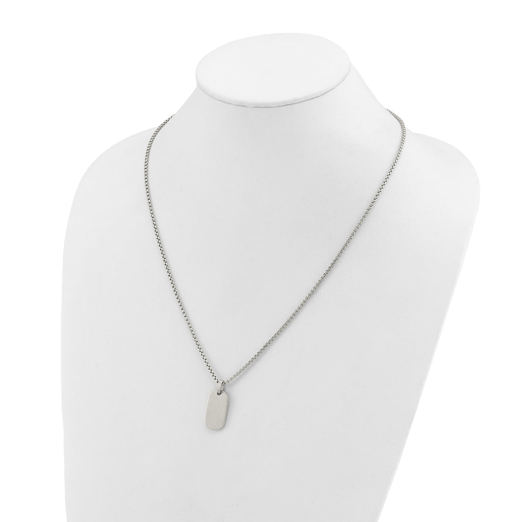 Brushed and Polished Dog Tag Stainless Steel Box Chain Pendant Necklace 2mm