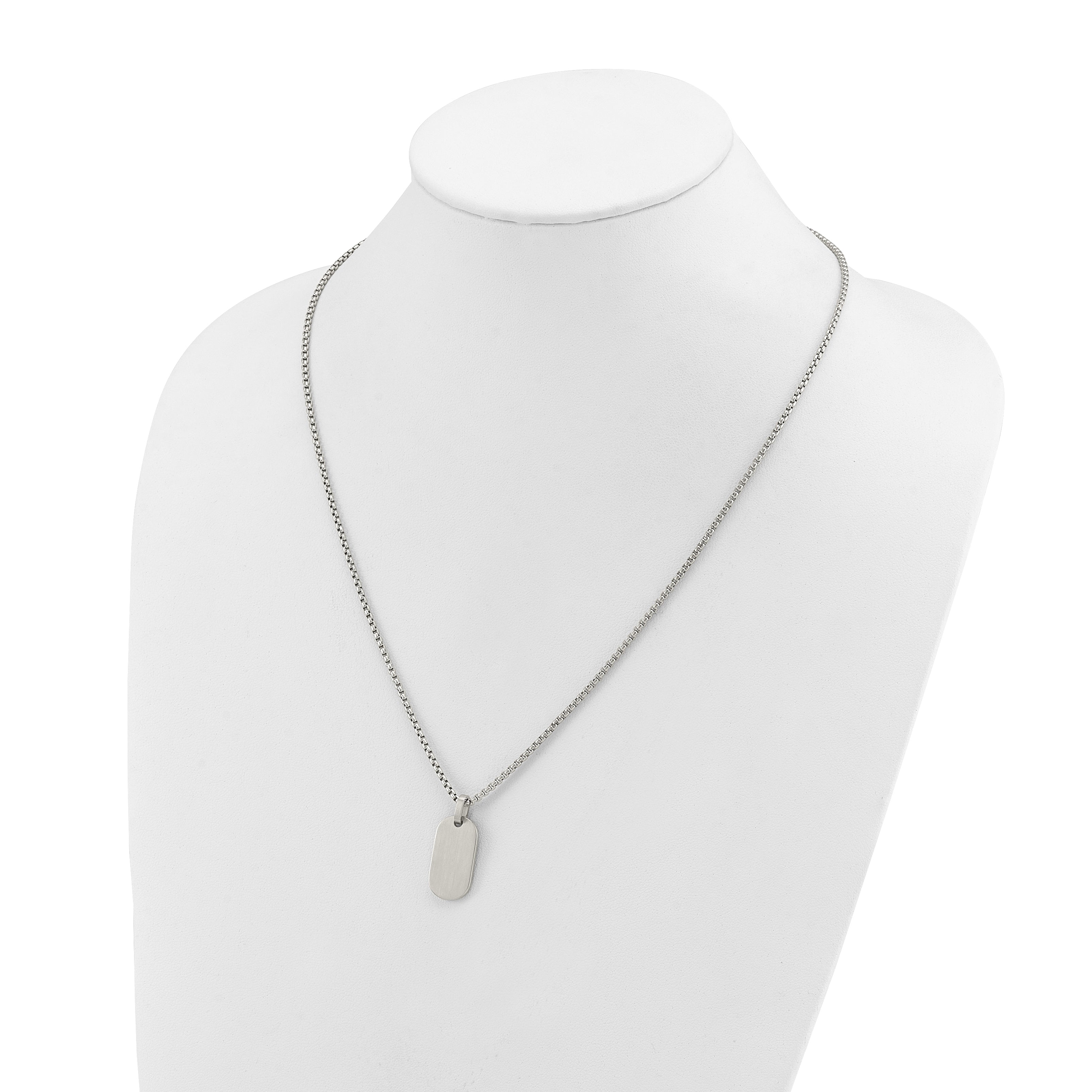 Brushed and Polished Dog Tag Stainless Steel Box Chain Pendant Necklace 2mm