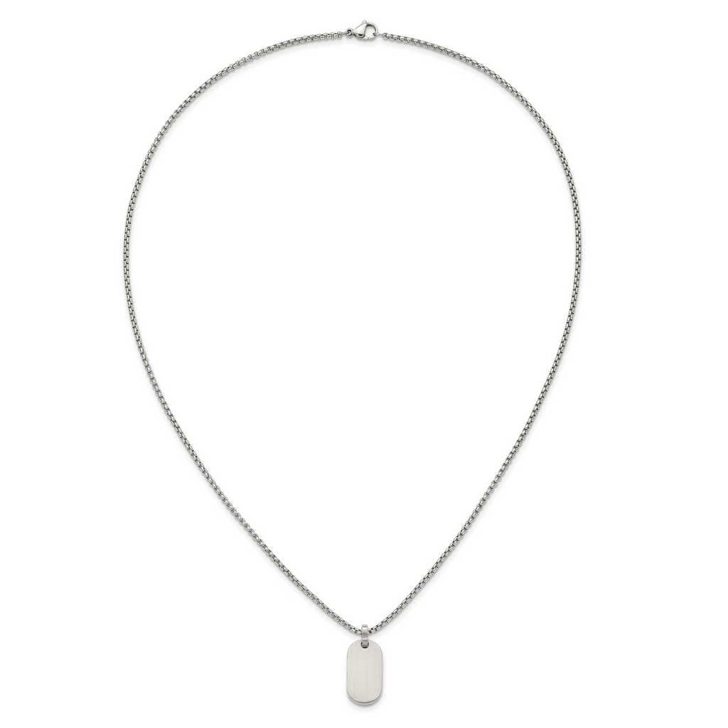 Brushed and Polished Dog Tag Stainless Steel Box Chain Pendant Necklace 2mm