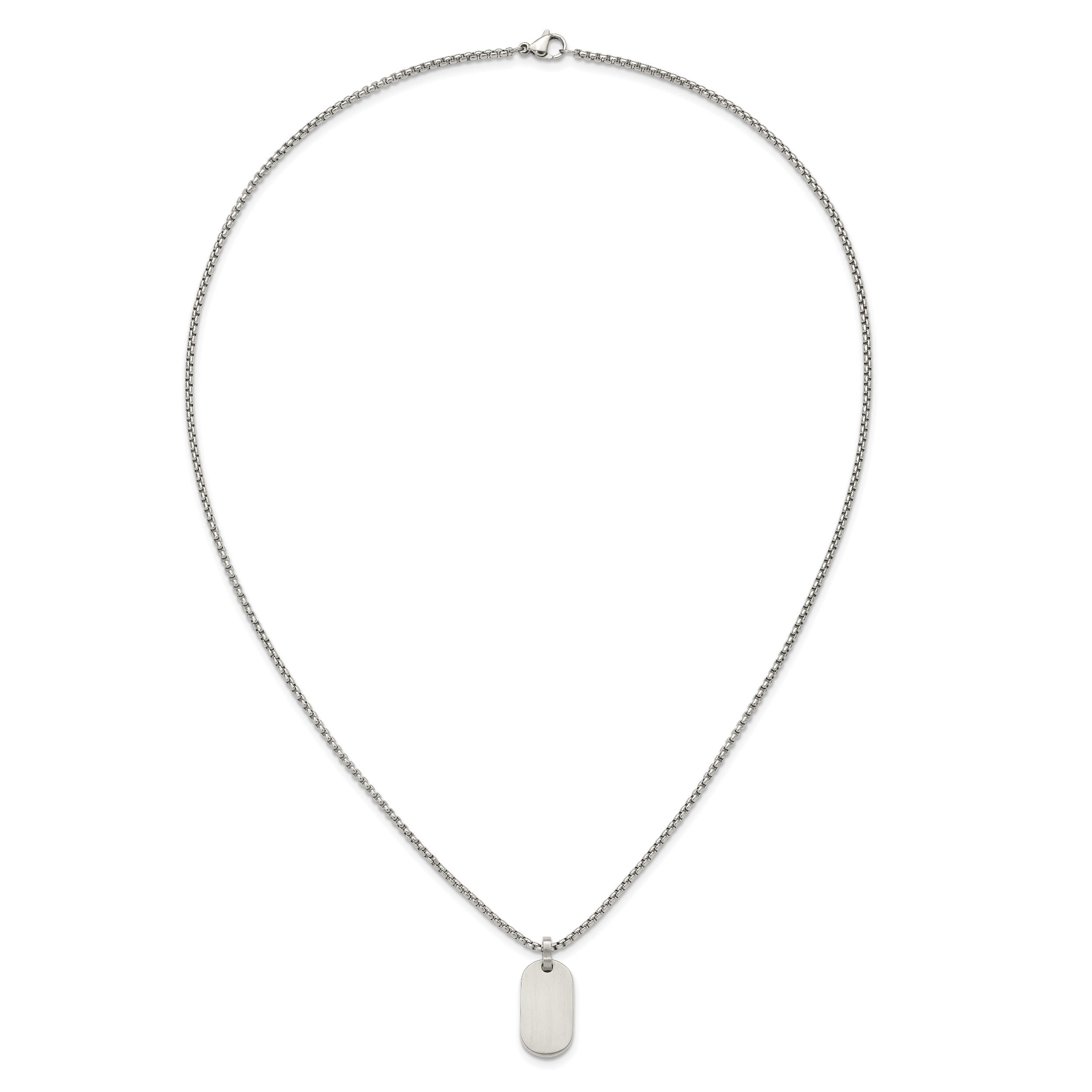 Brushed and Polished Dog Tag Stainless Steel Box Chain Pendant Necklace 2mm