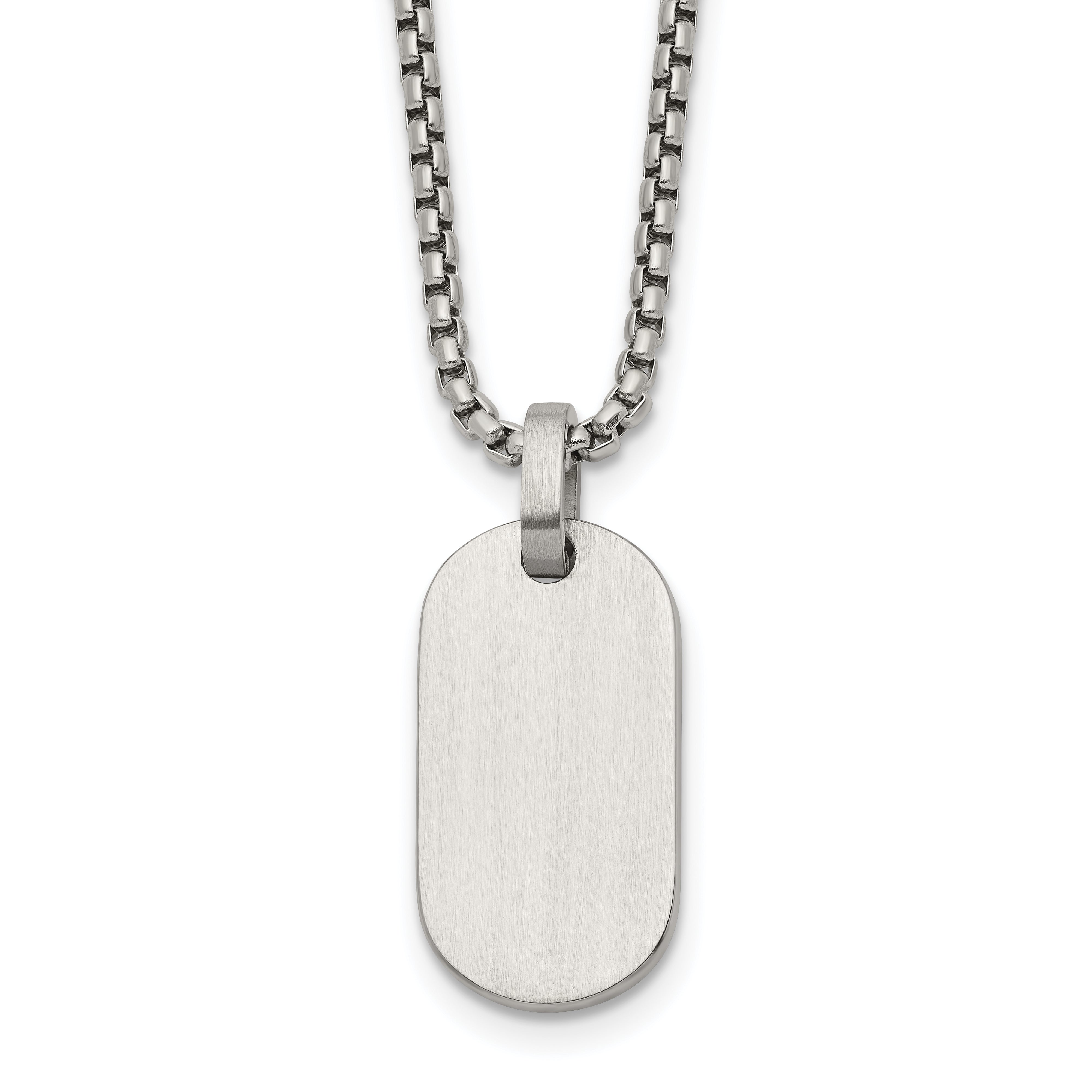 Brushed and Polished Dog Tag Stainless Steel Box Chain Pendant Necklace 2mm Main image