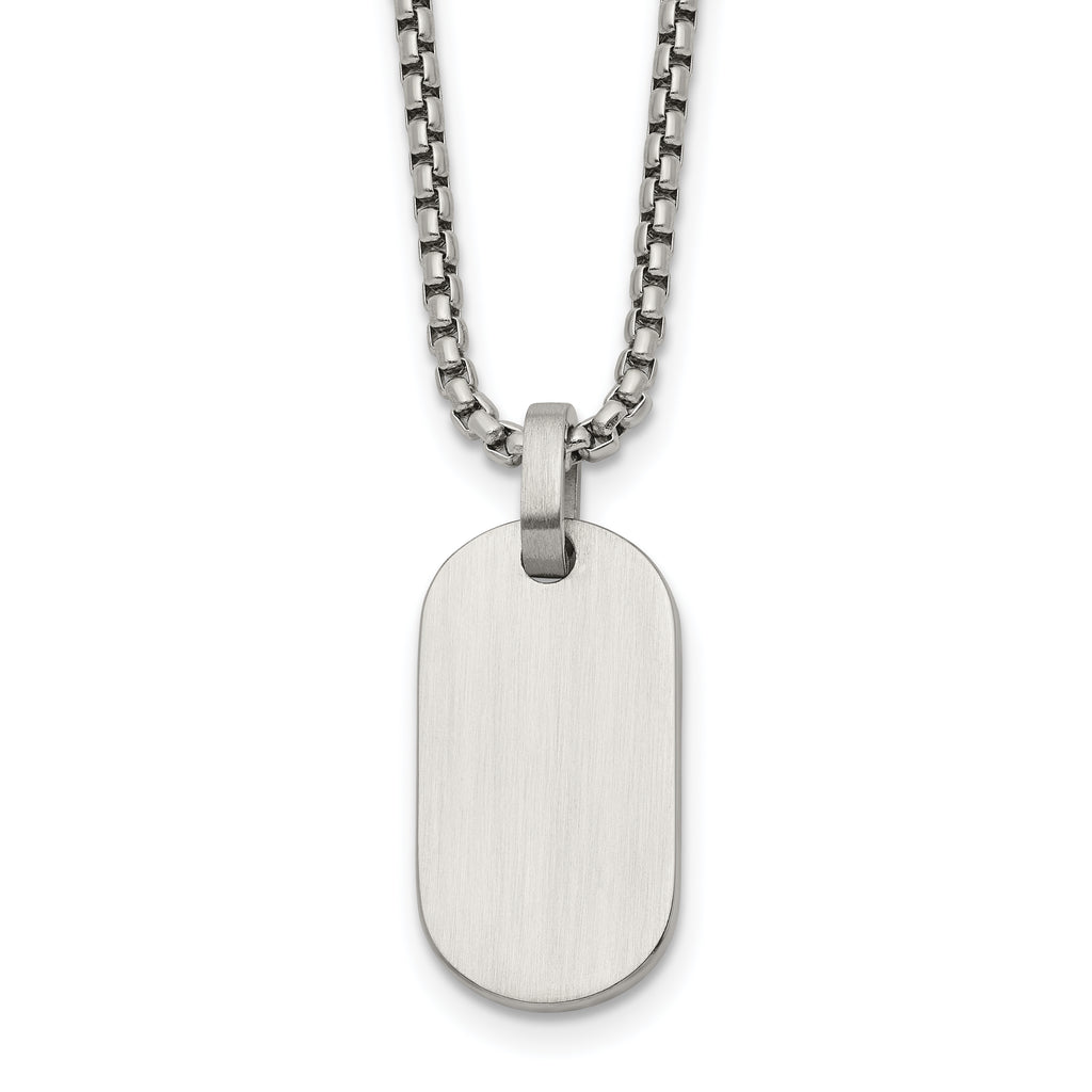 Brushed and Polished Dog Tag Stainless Steel Box Chain Pendant Necklace 2mm