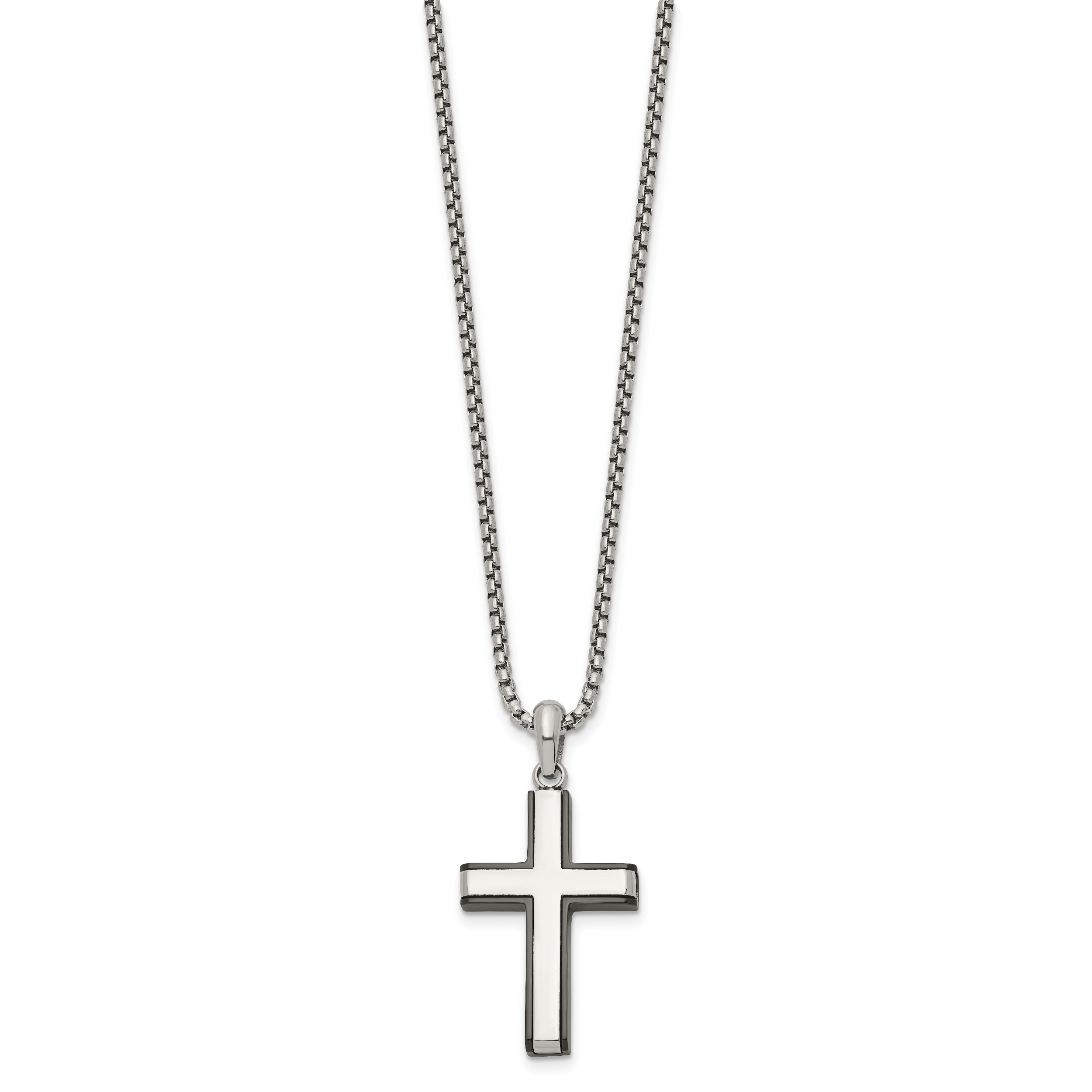Men's Black Ion-Plated Polished Cross Stainless Steel Box Chain Necklace 2mm Secondary image