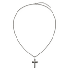 Men's Black Ion-Plated Polished Cross Stainless Steel Box Chain Necklace 2mm