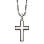 Men's Black Ion-Plated Polished Cross Stainless Steel Box Chain Necklace 2mm