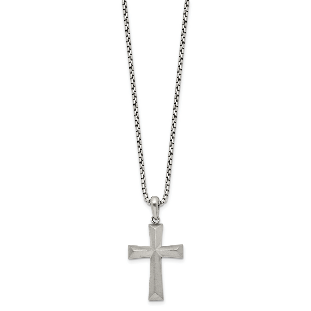 Men's Brushed Cross Stainless Steel Box Chain Necklace 1.8mm