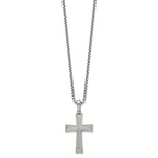 Men's Brushed Cross Stainless Steel Box Chain Necklace 1.8mm