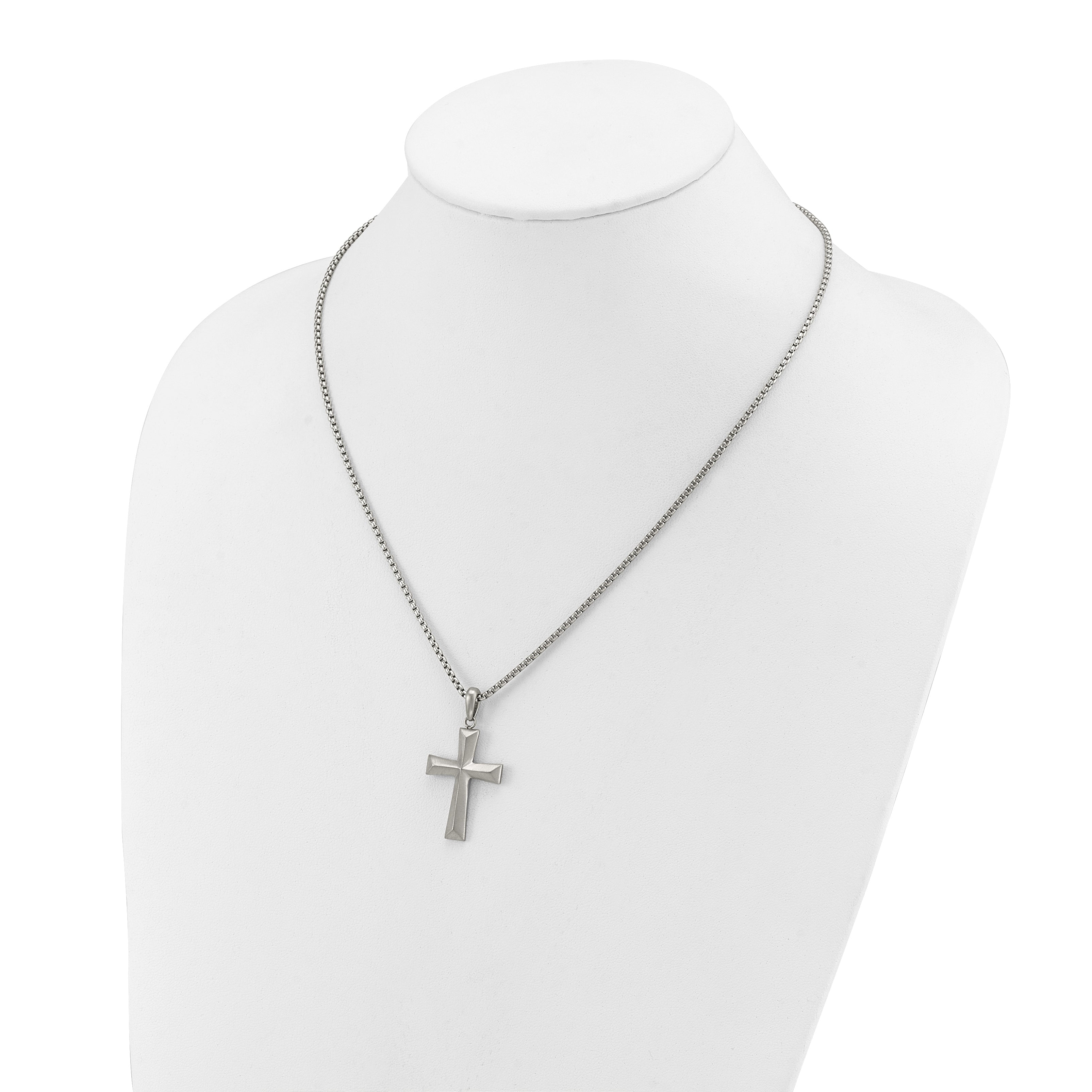Men's Brushed Cross Stainless Steel Box Chain Necklace 1.8mm