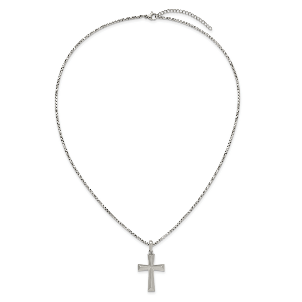 Men's Brushed Cross Stainless Steel Box Chain Necklace 1.8mm