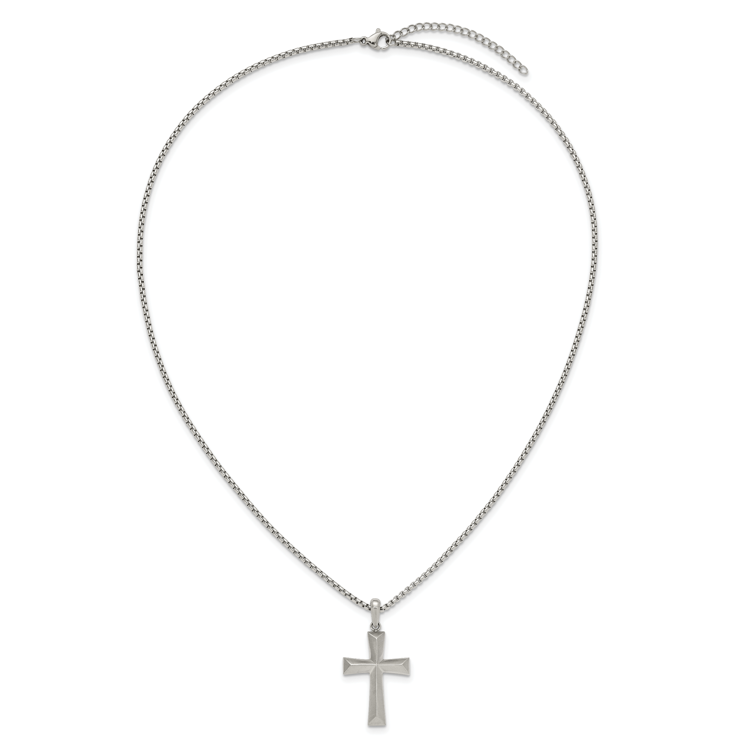 Men's Brushed Cross Stainless Steel Box Chain Necklace 1.8mm