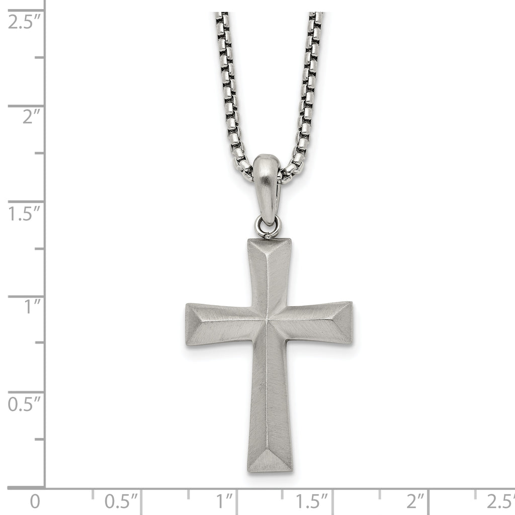 Men's Brushed Cross Stainless Steel Box Chain Necklace 1.8mm