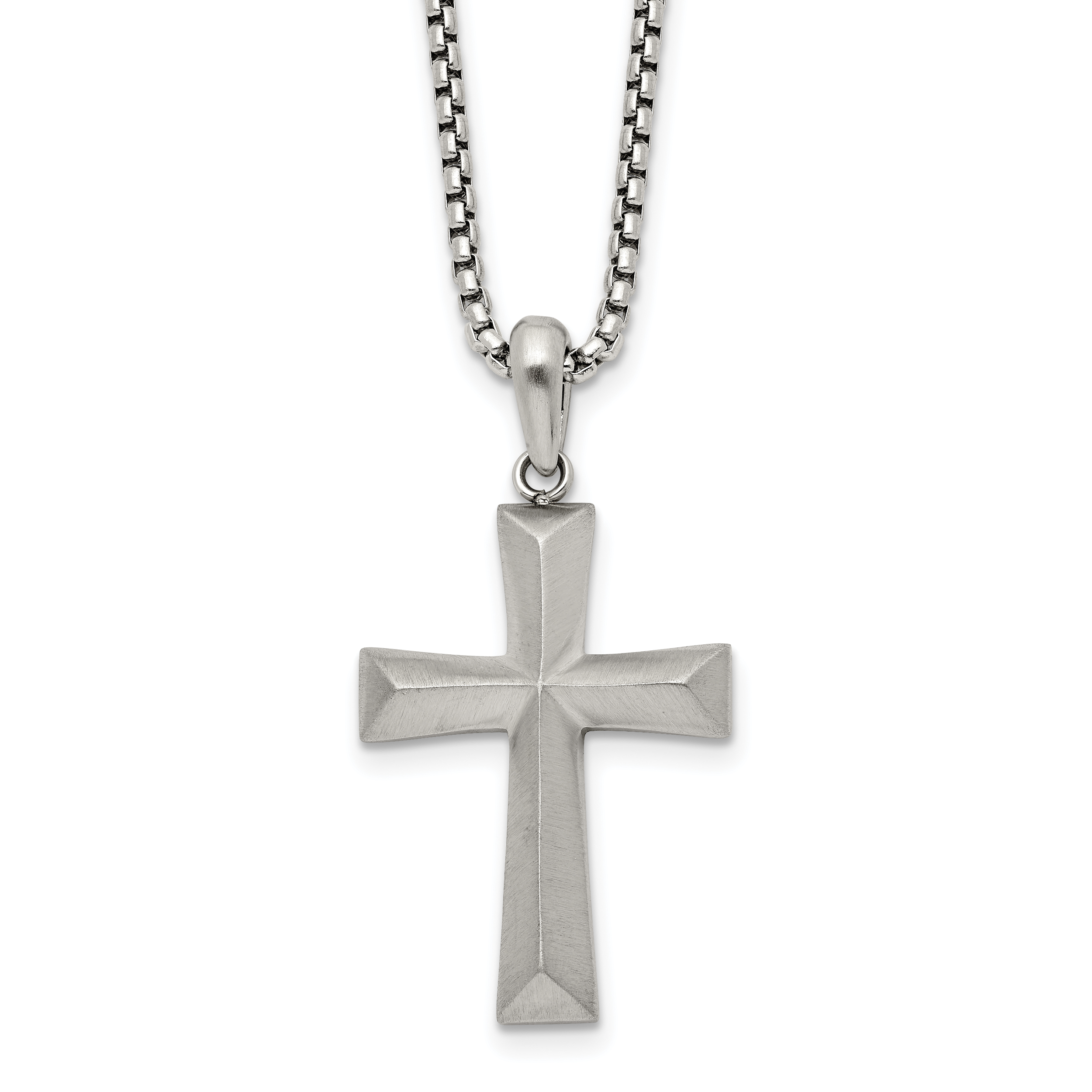 Men's Brushed Cross Stainless Steel Box Chain Necklace 1.8mm