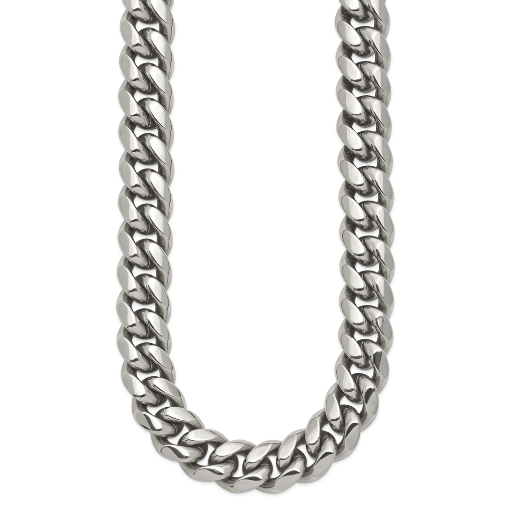 Men's Polished Stainless Steel Curb Chain Necklace 14mm