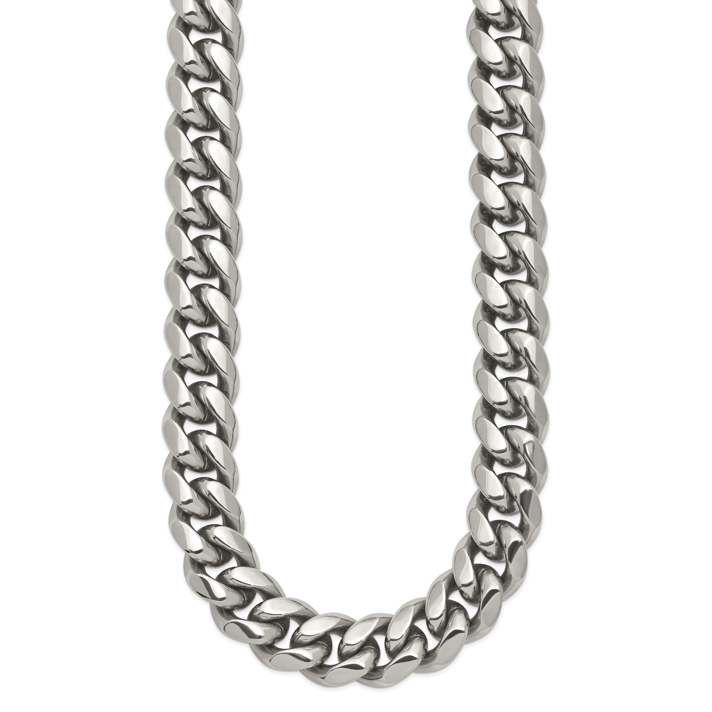 Men's Polished Stainless Steel Curb Chain Necklace 14mm