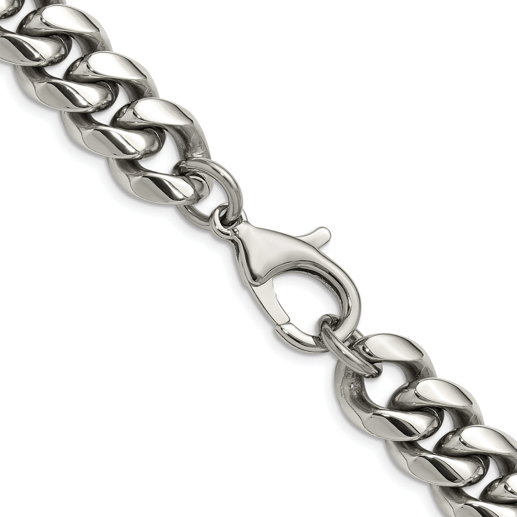 Men's Polished Stainless Steel Curb Chain Necklace 14mm