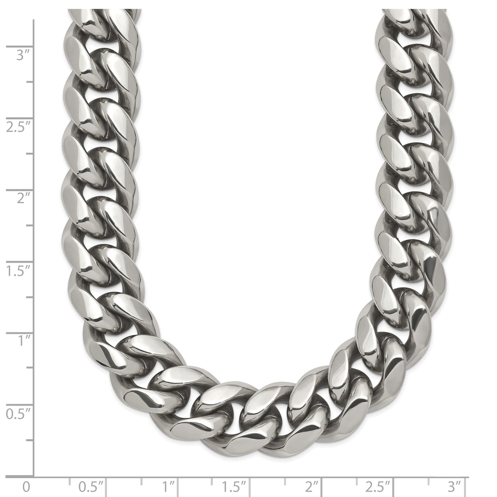 Men's Polished Stainless Steel Curb Chain Necklace 14mm