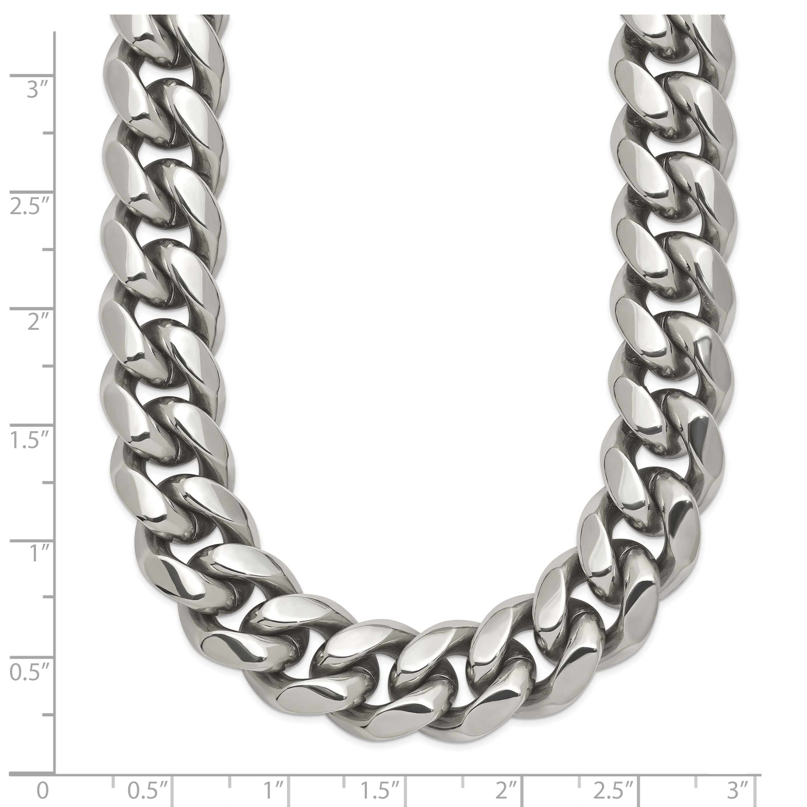 Men's Polished Stainless Steel Curb Chain Necklace 14mm