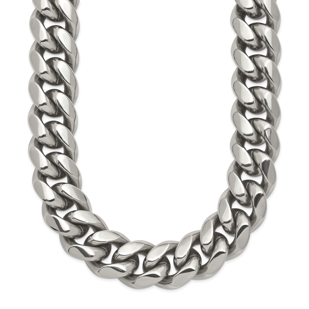 Men's Polished Stainless Steel Curb Chain Necklace 14mm