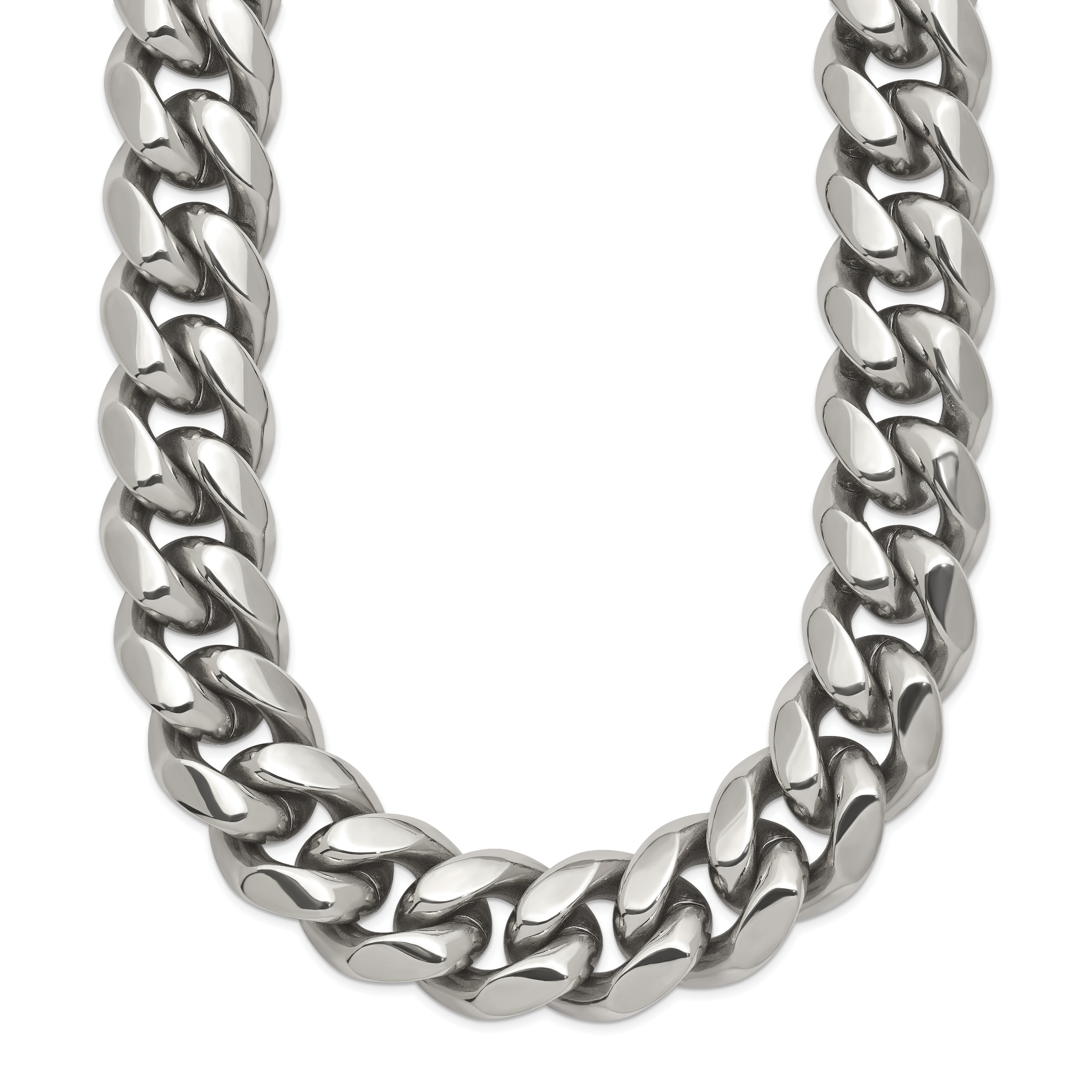 Men's Polished Stainless Steel Curb Chain Necklace 14mm
