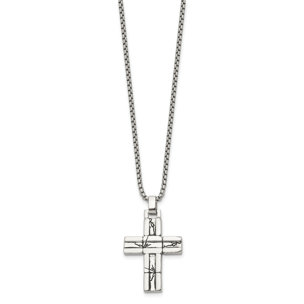 Men's Antiqued Cross Stainless Steel Box Chain Necklace 1.8mm