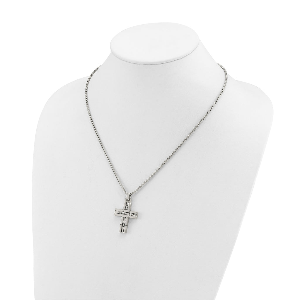 Men's Antiqued Cross Stainless Steel Box Chain Necklace 1.8mm