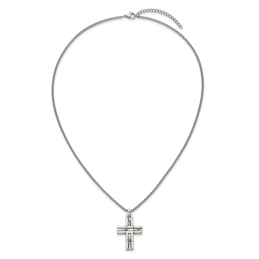 Men's Antiqued Cross Stainless Steel Box Chain Necklace 1.8mm
