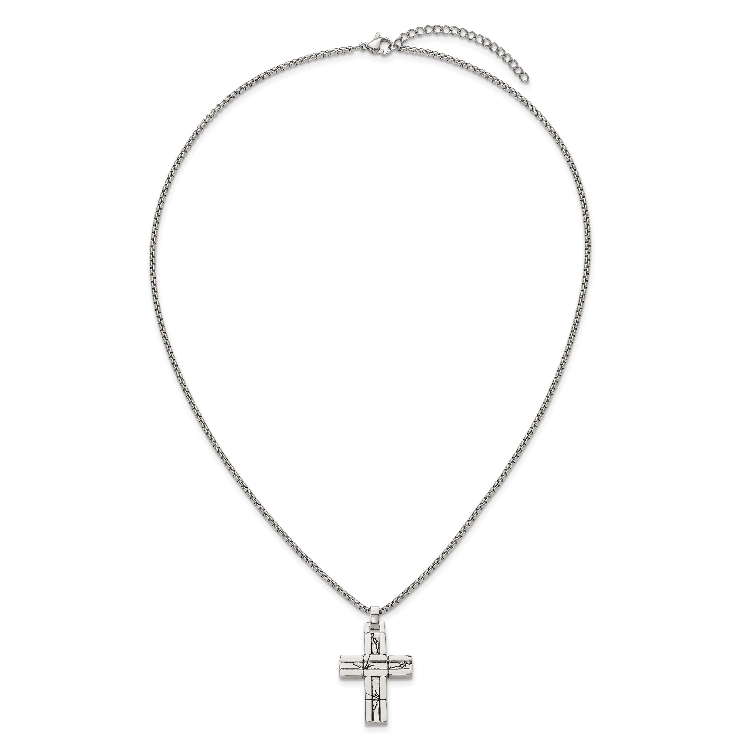 Men's Antiqued Cross Stainless Steel Box Chain Necklace 1.8mm