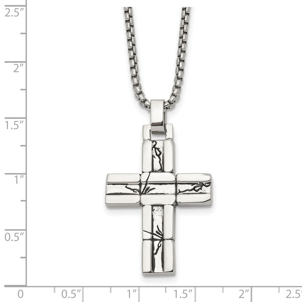 Men's Antiqued Cross Stainless Steel Box Chain Necklace 1.8mm