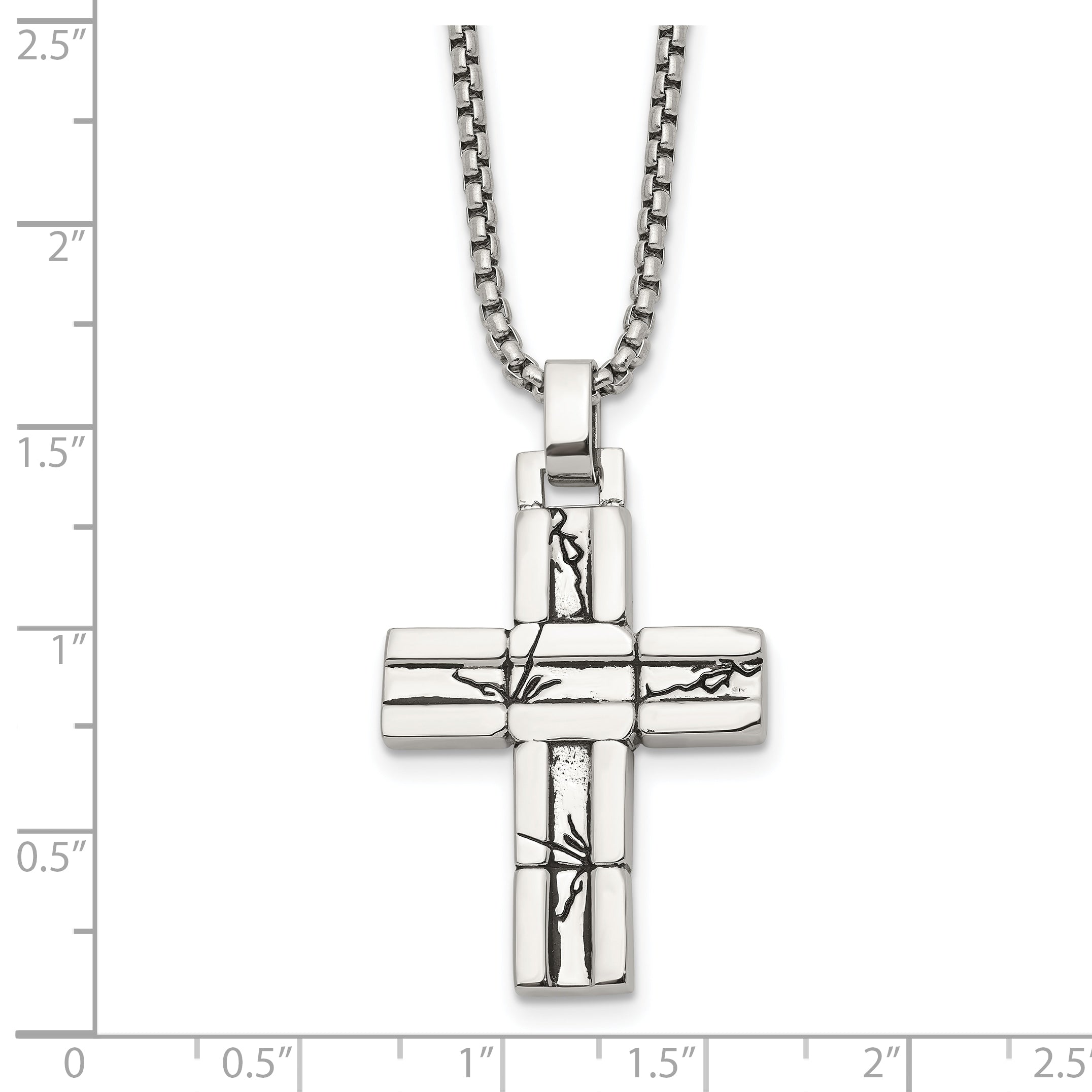 Men's Antiqued Cross Stainless Steel Box Chain Necklace 1.8mm