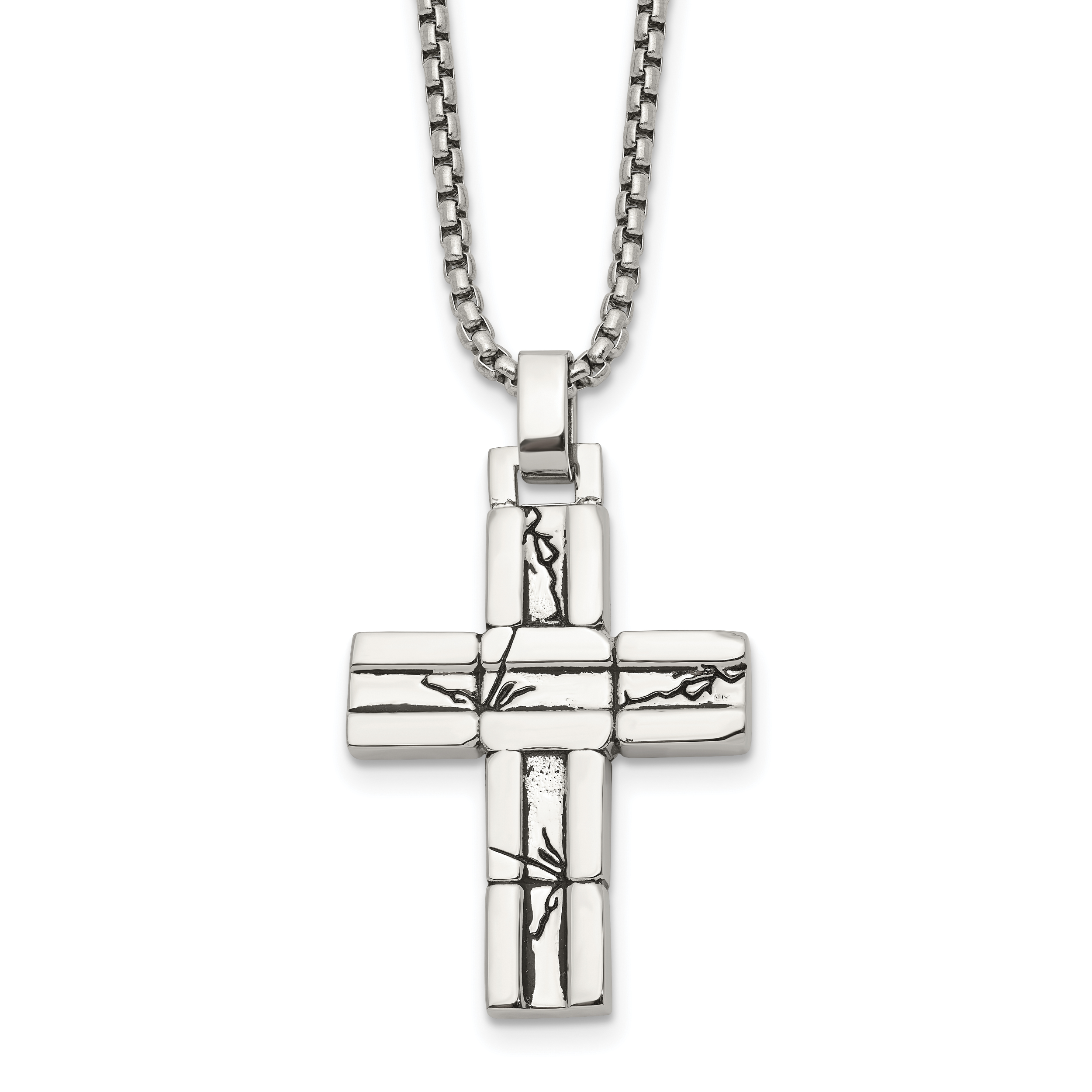 Men's Antiqued Cross Stainless Steel Box Chain Necklace 1.8mm Main image