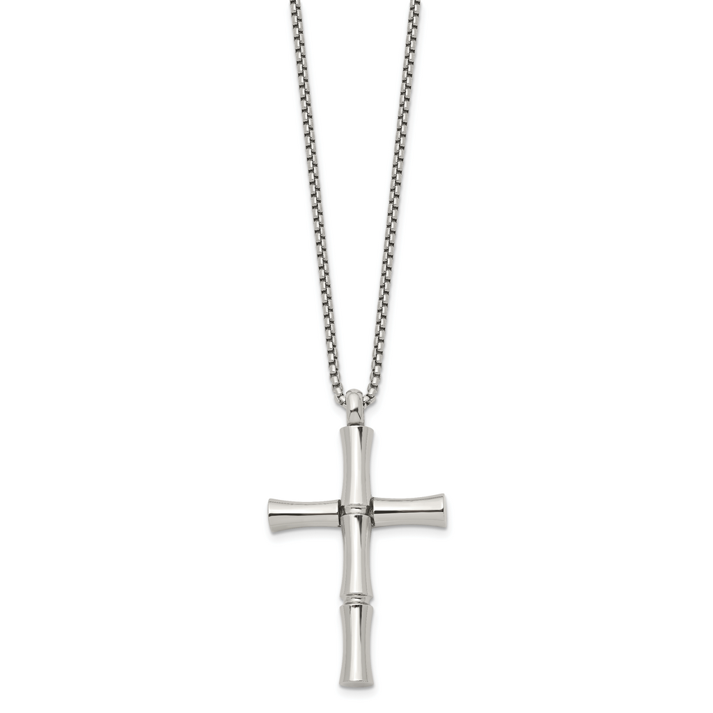 Men's Polished Cross Stainless Steel Box Chain Necklace 1.8mm