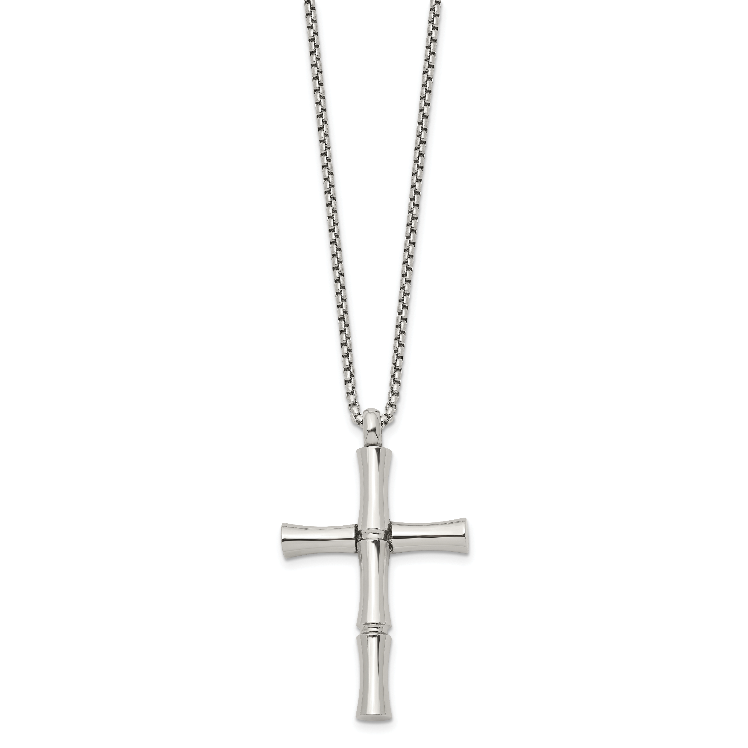 Men's Polished Cross Stainless Steel Box Chain Necklace 1.8mm