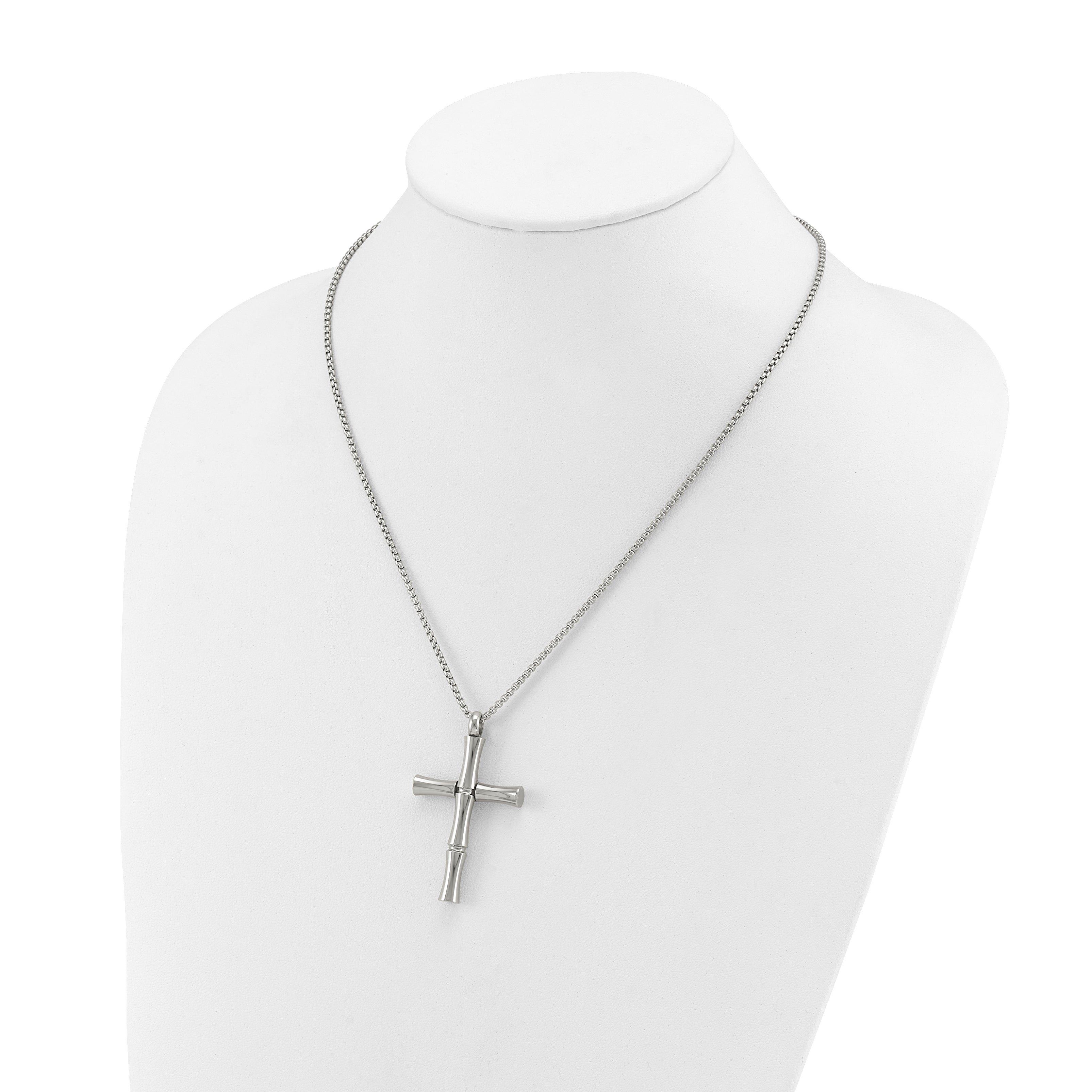 Men's Polished Cross Stainless Steel Box Chain Necklace 1.8mm