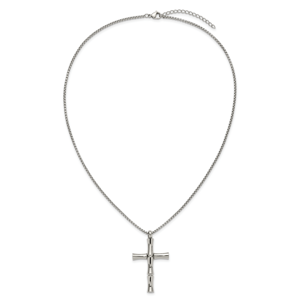 Men's Polished Cross Stainless Steel Box Chain Necklace 1.8mm