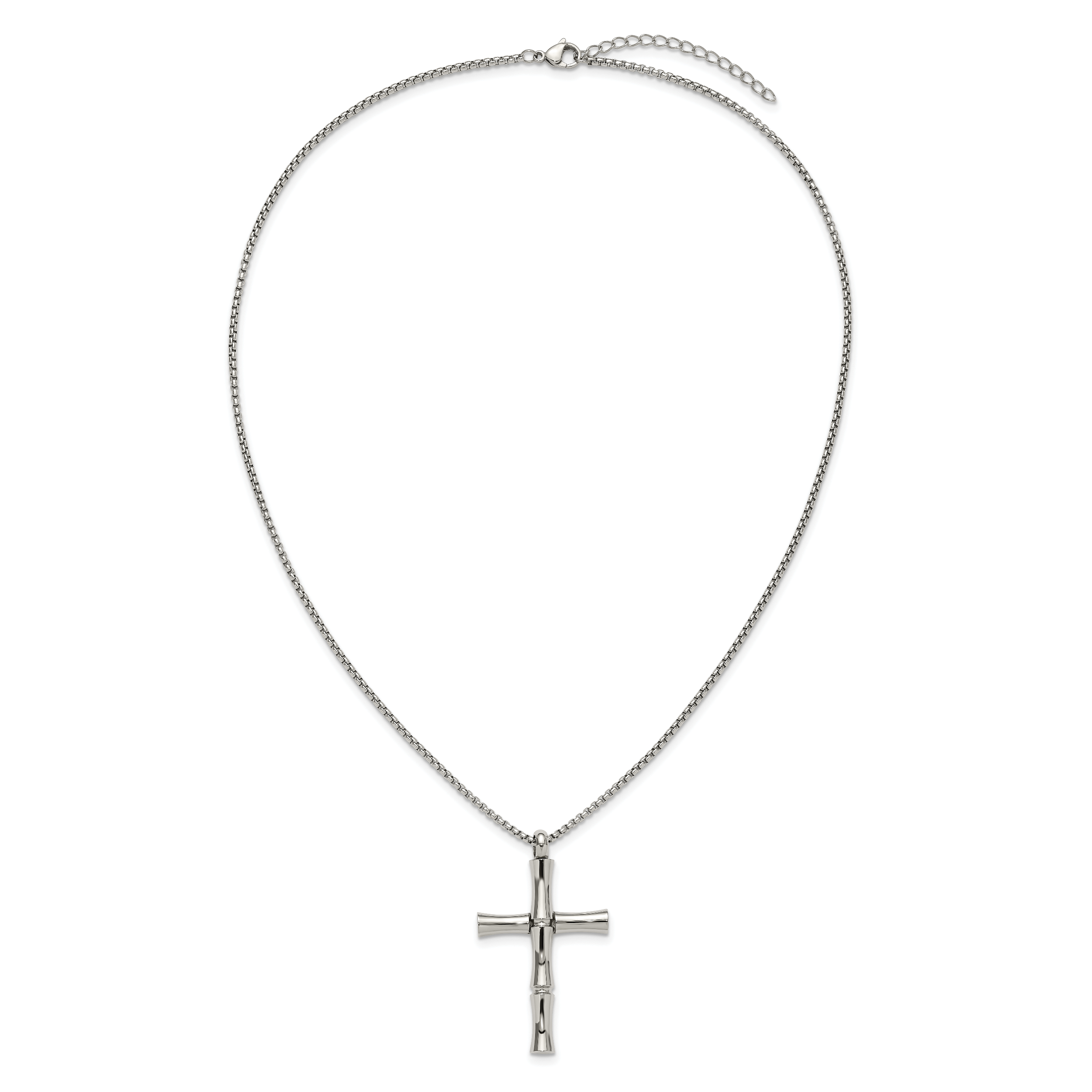 Men's Polished Cross Stainless Steel Box Chain Necklace 1.8mm