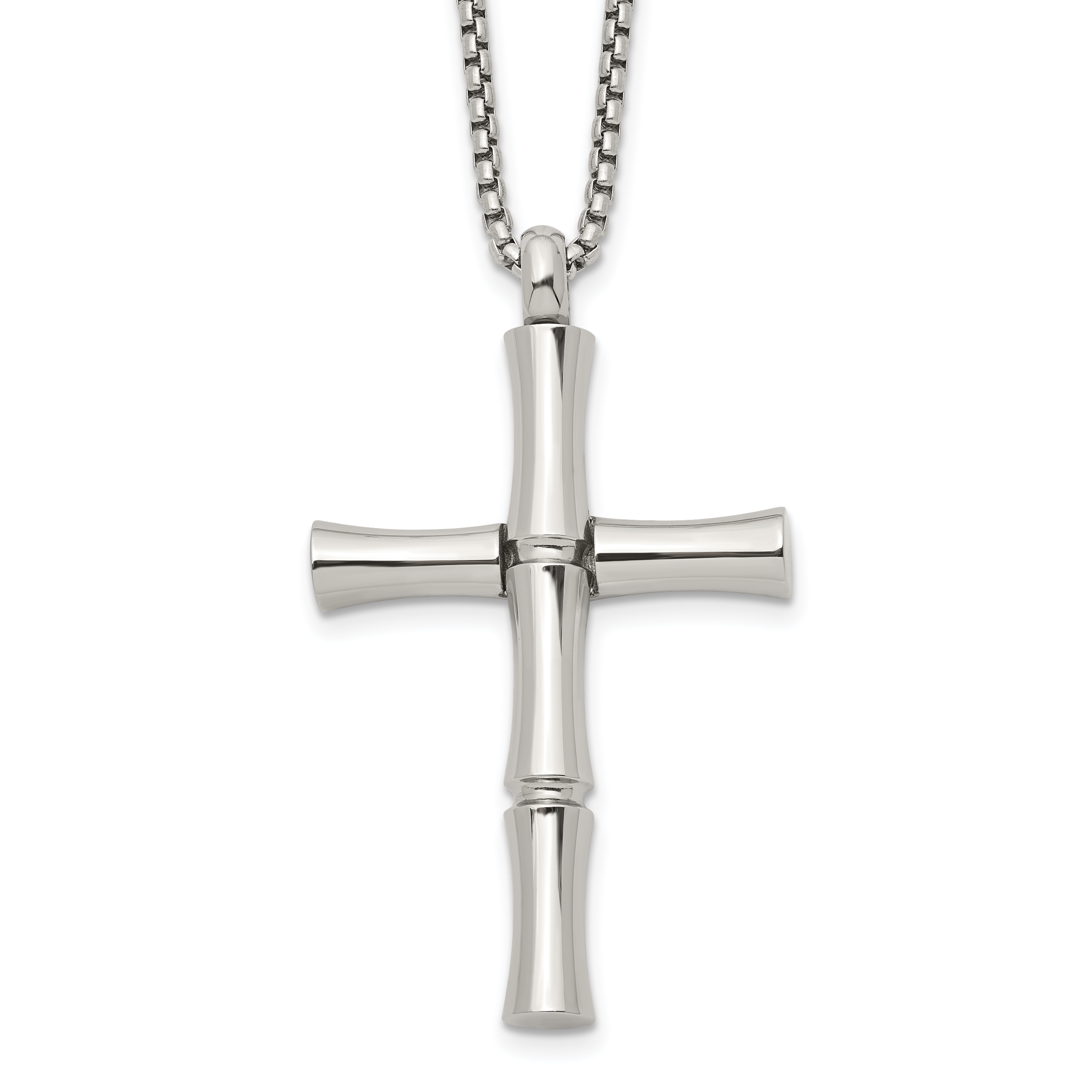 Men's Polished Cross Stainless Steel Box Chain Necklace 1.8mm Main image