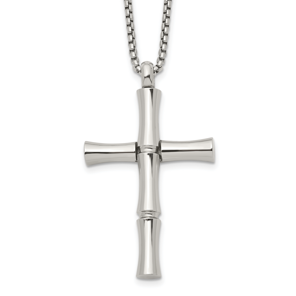 Men's Polished Cross Stainless Steel Box Chain Necklace 1.8mm