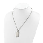 Men's Brushed and Polished Black Cubic Zirconia Dog Tag Stainless Steel Box Chain Pendant Necklace 1.8mm