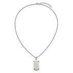Men's Brushed and Polished Black Cubic Zirconia Dog Tag Stainless Steel Box Chain Pendant Necklace 1.8mm