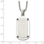 Men's Brushed and Polished Black Cubic Zirconia Dog Tag Stainless Steel Box Chain Pendant Necklace 1.8mm