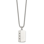 Men's Brushed and Polished Black Cubic Zirconia Dog Tag Stainless Steel Box Chain Pendant Necklace 1.8mm 20in