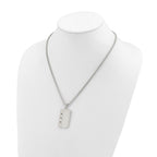 Men's Brushed and Polished Black Cubic Zirconia Dog Tag Stainless Steel Box Chain Pendant Necklace 1.8mm 20in
