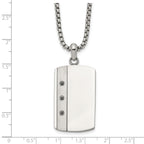 Men's Brushed and Polished Black Cubic Zirconia Dog Tag Stainless Steel Box Chain Pendant Necklace 1.8mm 20in