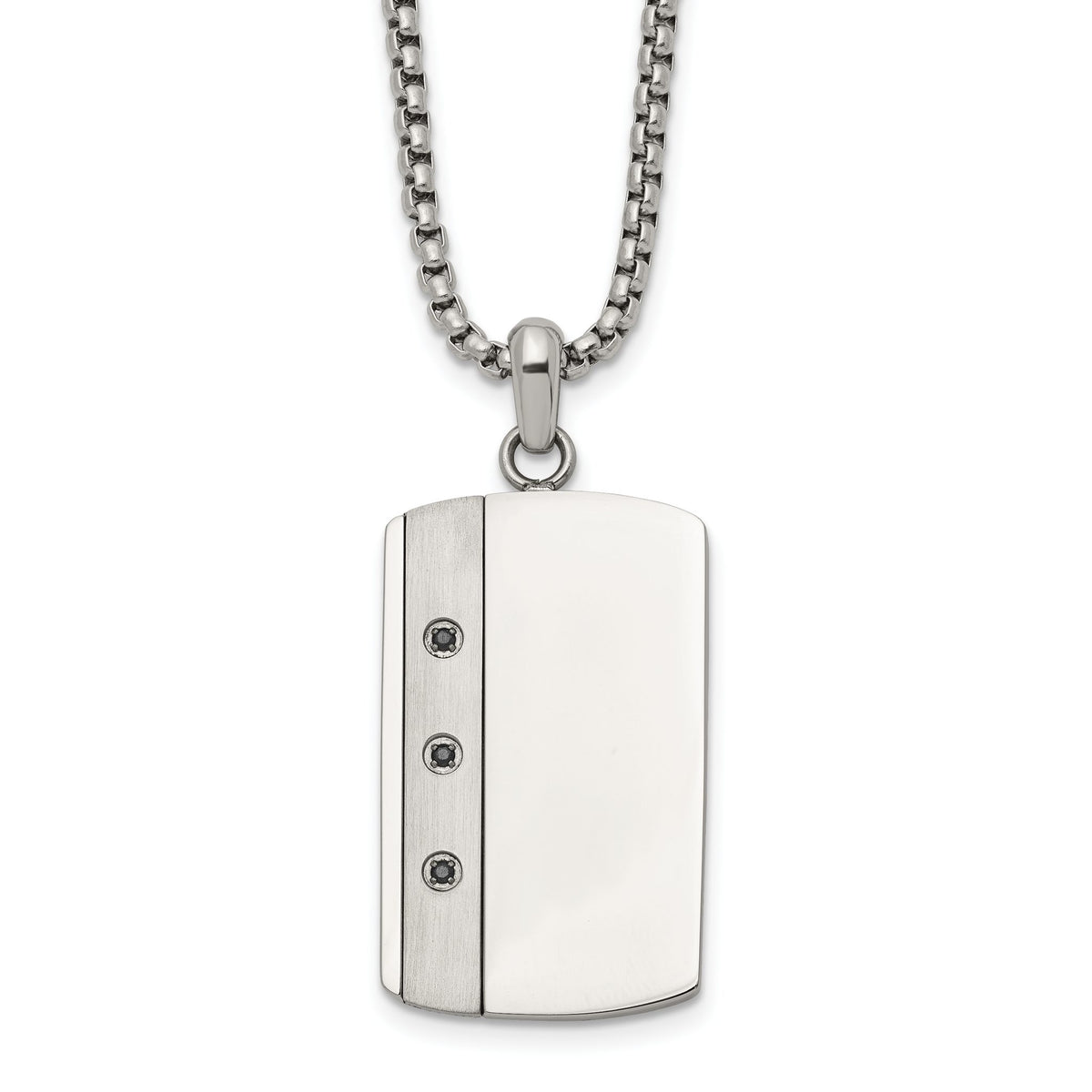 Vertical Stone Line Black Cubic Zirconia Tag Necklace in Stainless Steel, 20 Inch - Sophia Jewelers Main image