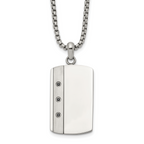 Men's Brushed and Polished Black Cubic Zirconia Dog Tag Stainless Steel Box Chain Pendant Necklace 1.8mm 20in