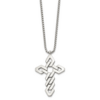 Men's Polished Cross Stainless Steel Box Chain Necklace 1.8mm 22in