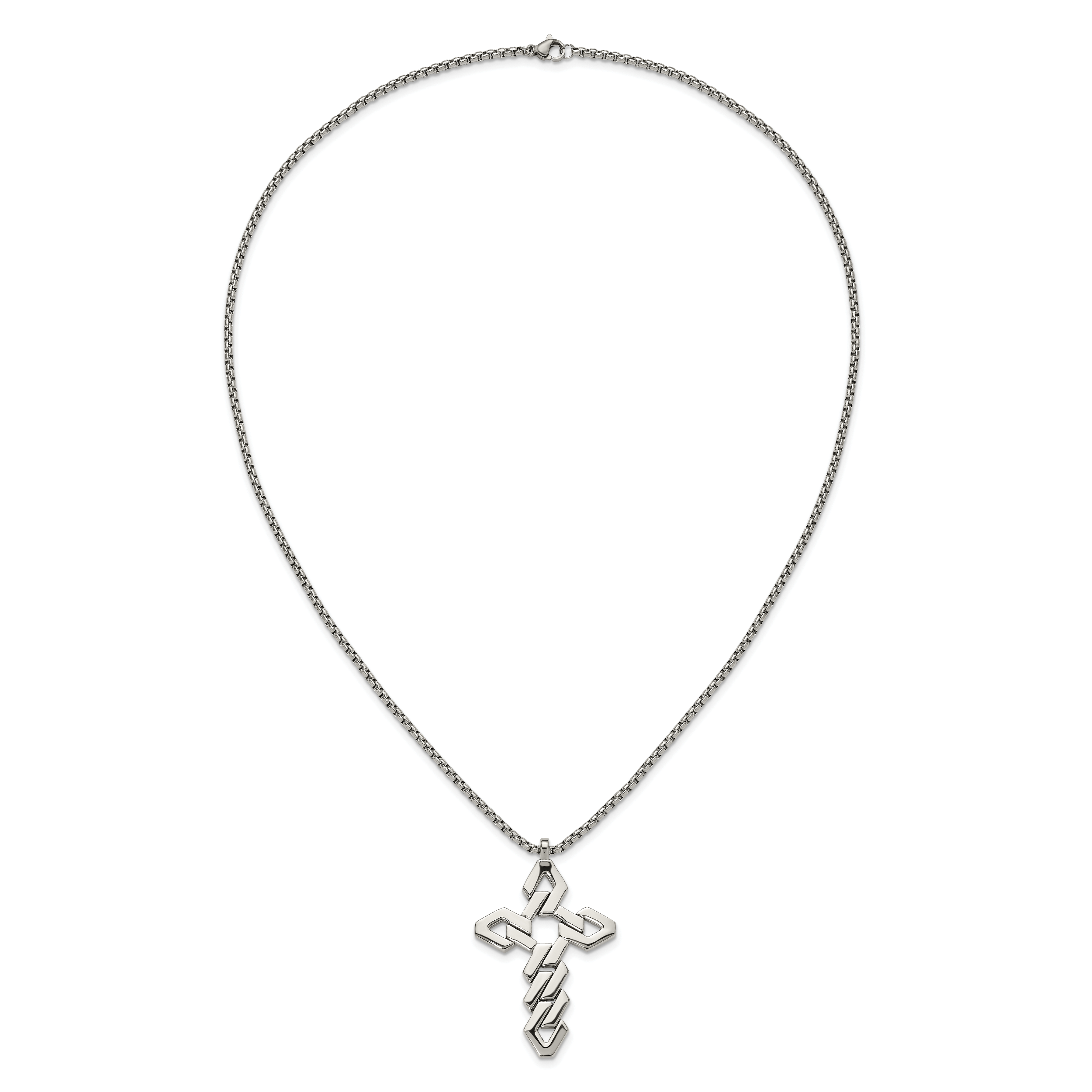 Men's Polished Cross Stainless Steel Box Chain Necklace 1.8mm 22in