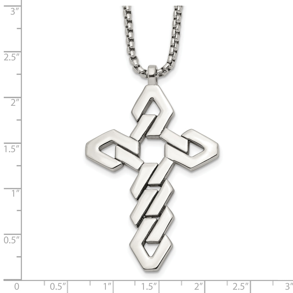 Men's Polished Cross Stainless Steel Box Chain Necklace 1.8mm 22in